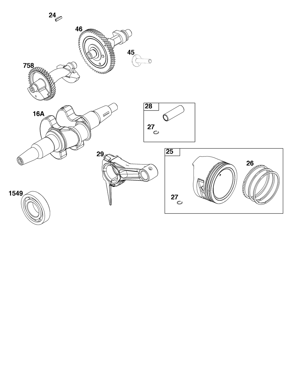 Crankshaft Group Diagram and Parts List for 25T235-0349-G1 200000 - 399999 Briggs and Stratton Engine